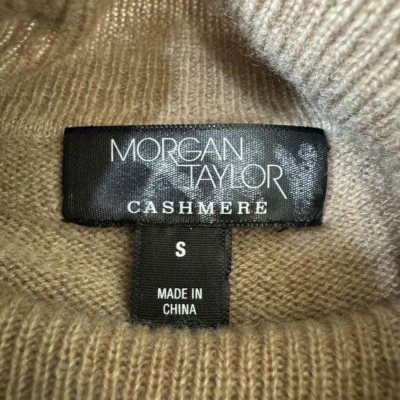 Morgan Taylor Cashmere Sweater Womens Small Turtleneck Colorblock Tan Gray Beige - Picture 4 of 11
